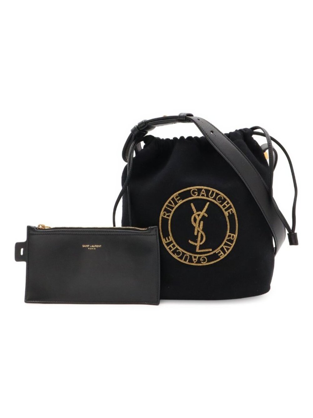 Saint Laurent Paris YSL Rive Gauche Bucket Bag Drawstring Felt Black